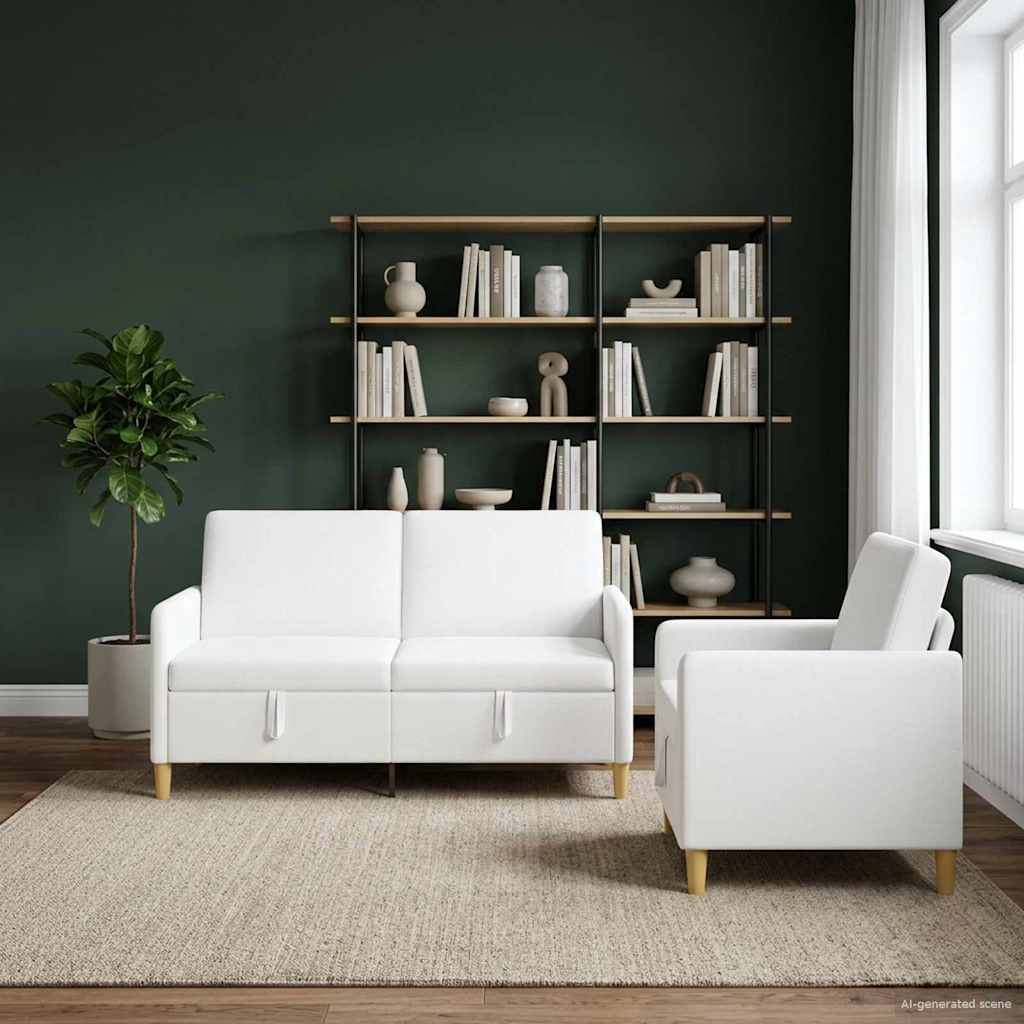 Set di Divani con Storage 2 pcs Bianco Poliestere | homemem39