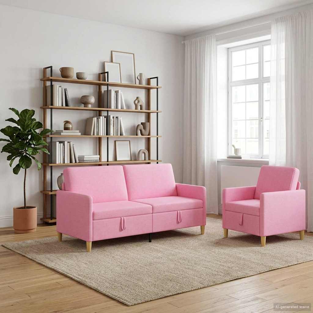 Set di Divani con Storage 2 pcs Rosa Poliestere | homemem39