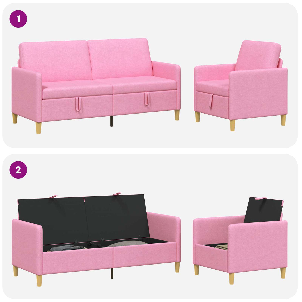 Set di Divani con Storage 2 pz Rosa Poliestere