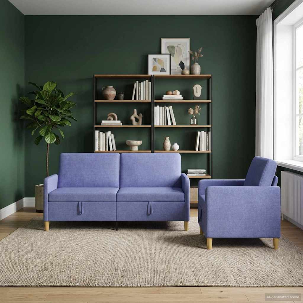 Set di Divani con Storage 2 pcs Blu jeans Poliestere | homemem39