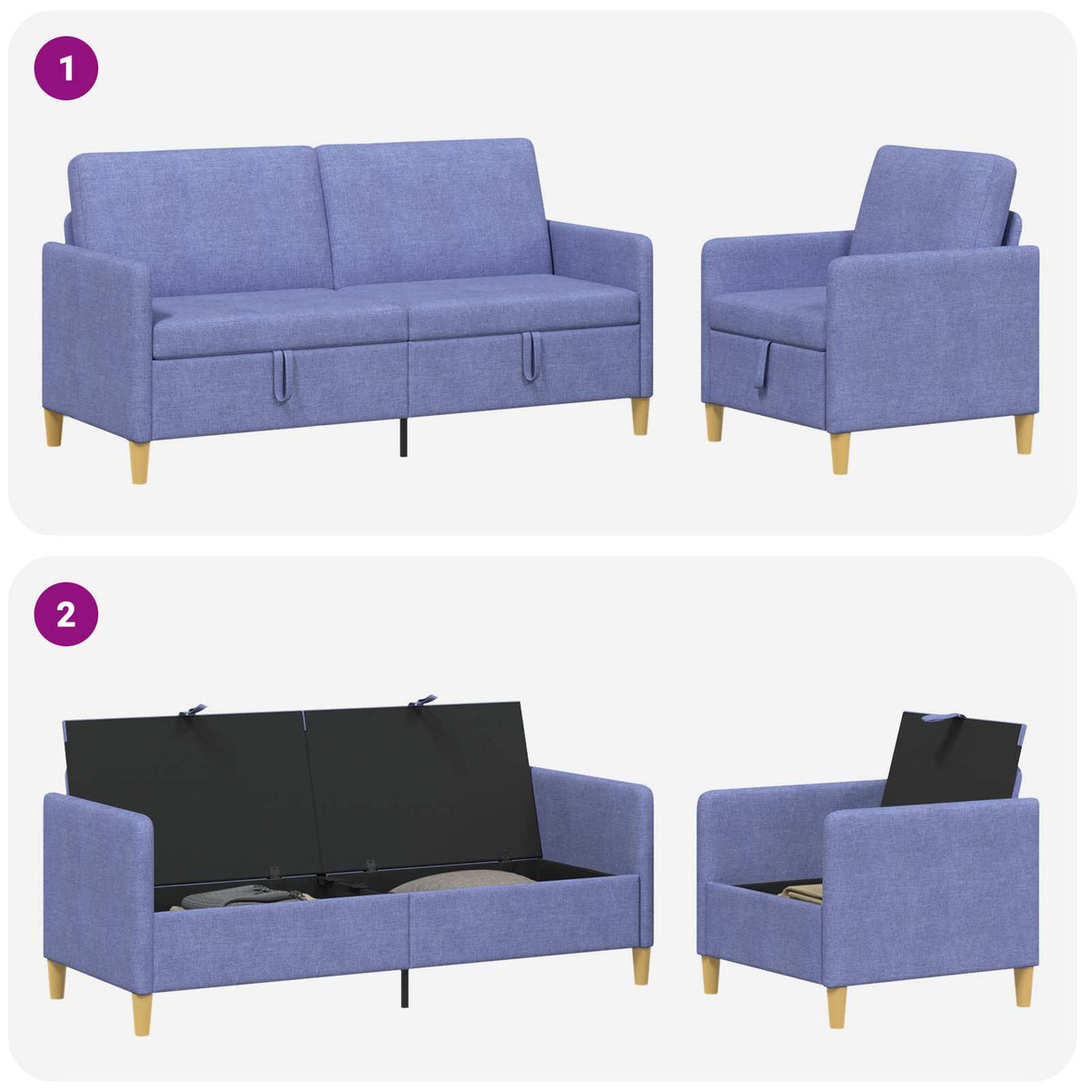 Set di Divani con Storage 2 pz Blu jeans Poliestere