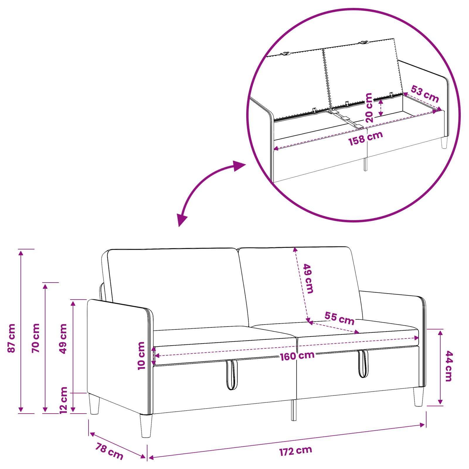 Set di Divani con Storage 2 pcs Blu jeans Poliestere | homemem39