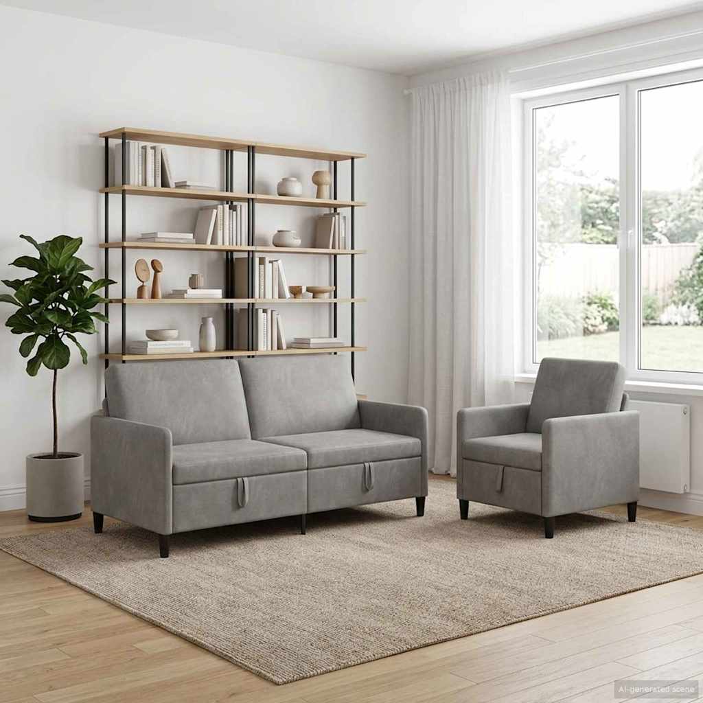 Set di Divani con Storage 2 pz Grigio Chiaro Poliestere