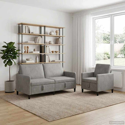 Set di Divani con Storage 2 pz Grigio Chiaro Poliestere
