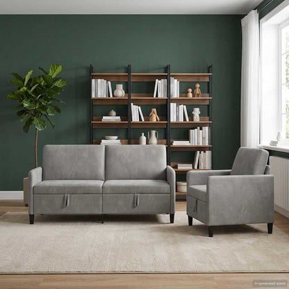 Set di Divani con Storage 2 pz Grigio Chiaro Poliestere