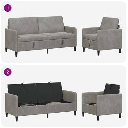 Set di Divani con Storage 2 pz Grigio Chiaro Poliestere