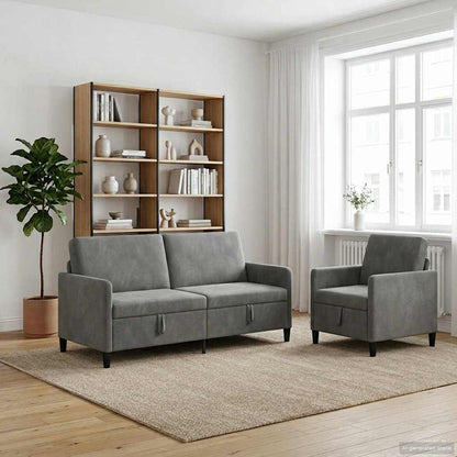 Set di Divani con Storage 2 pz Grigio Scuro Poliestere | homemem39