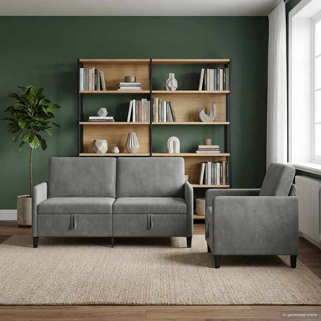 Set di Divani con Storage 2 pz Grigio Scuro Poliestere | homemem39