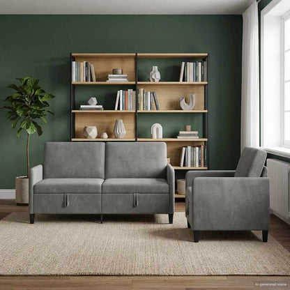 Set di Divani con Storage 2 pz Grigio Scuro Poliestere | homemem39