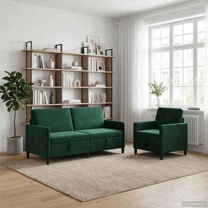 Set di Divani con Storage 2 pz Verde Scuro Poliestere | homemem39