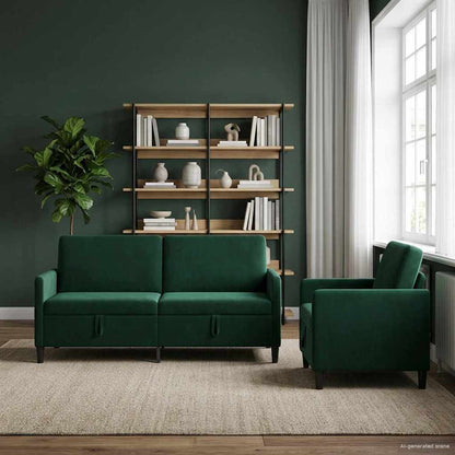 Set di Divani con Storage 2 pz Verde Scuro Poliestere | homemem39