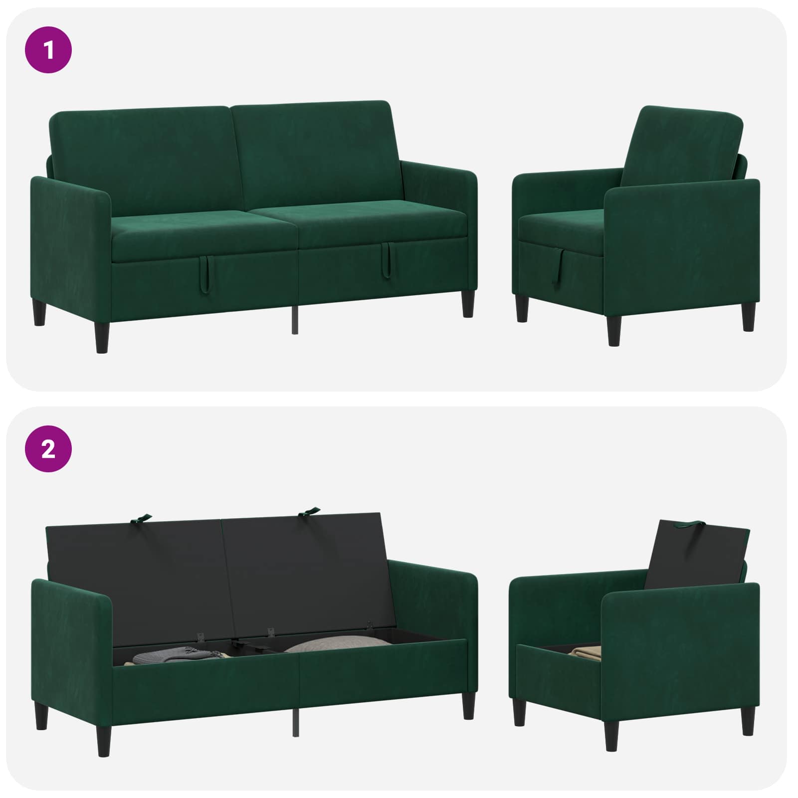 Set di Divani con Storage 2 pz Verde Scuro Poliestere | homemem39