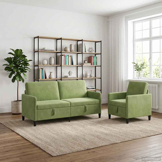 Set di Divani con Storage 2 pz Verde chiaro Poliestere | homemem39