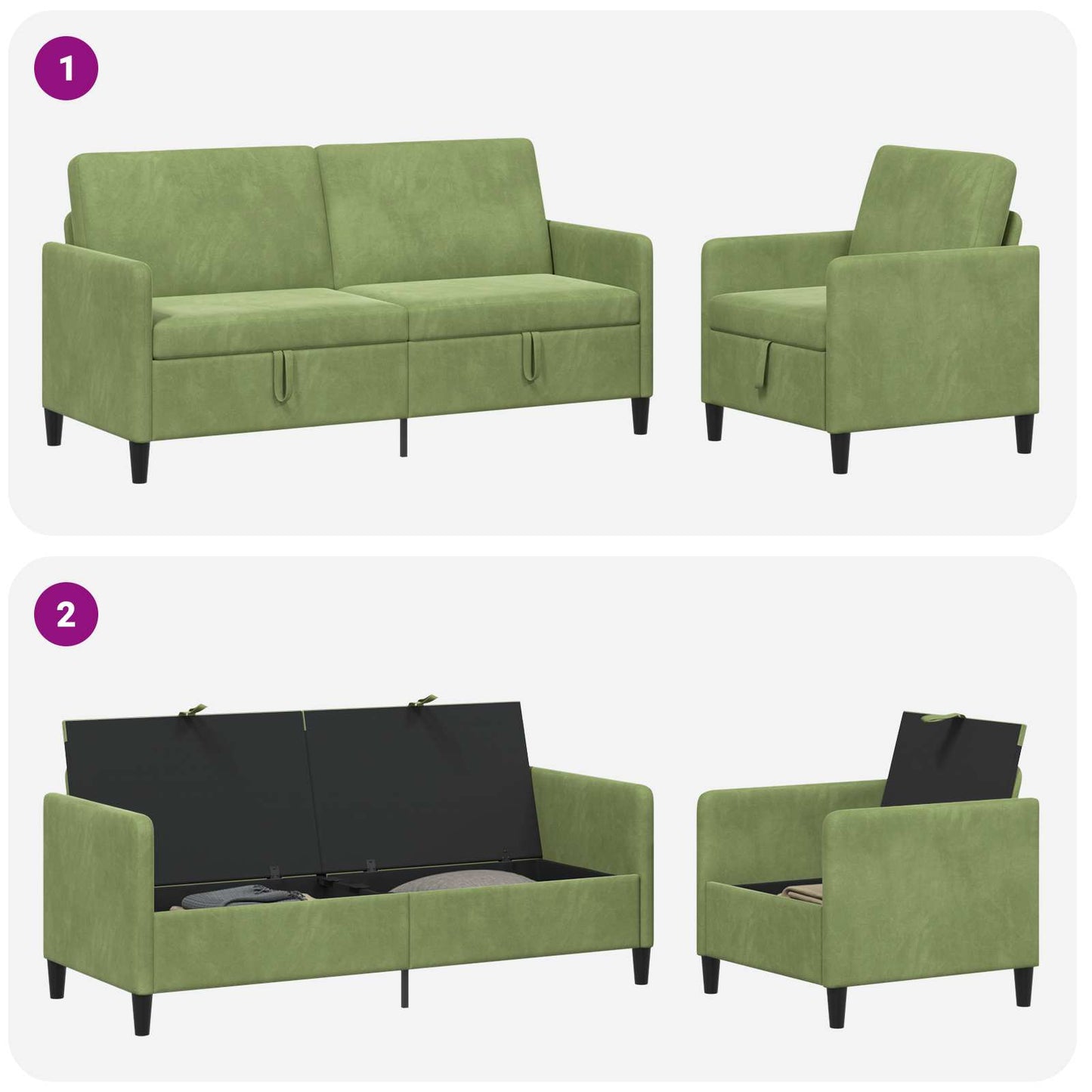 Set di Divani con Storage 2 pz Verde chiaro Poliestere | homemem39