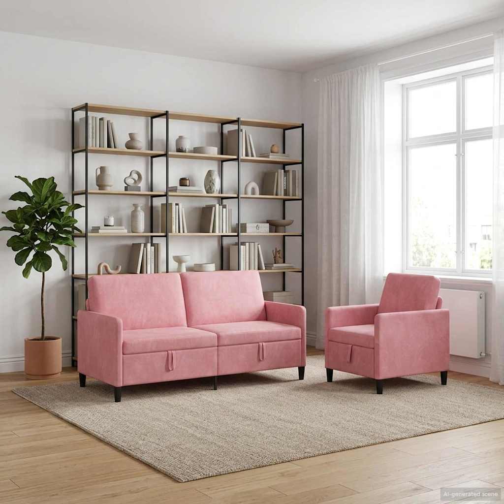 Set di Divani con Storage 2 pz Rosa Poliestere