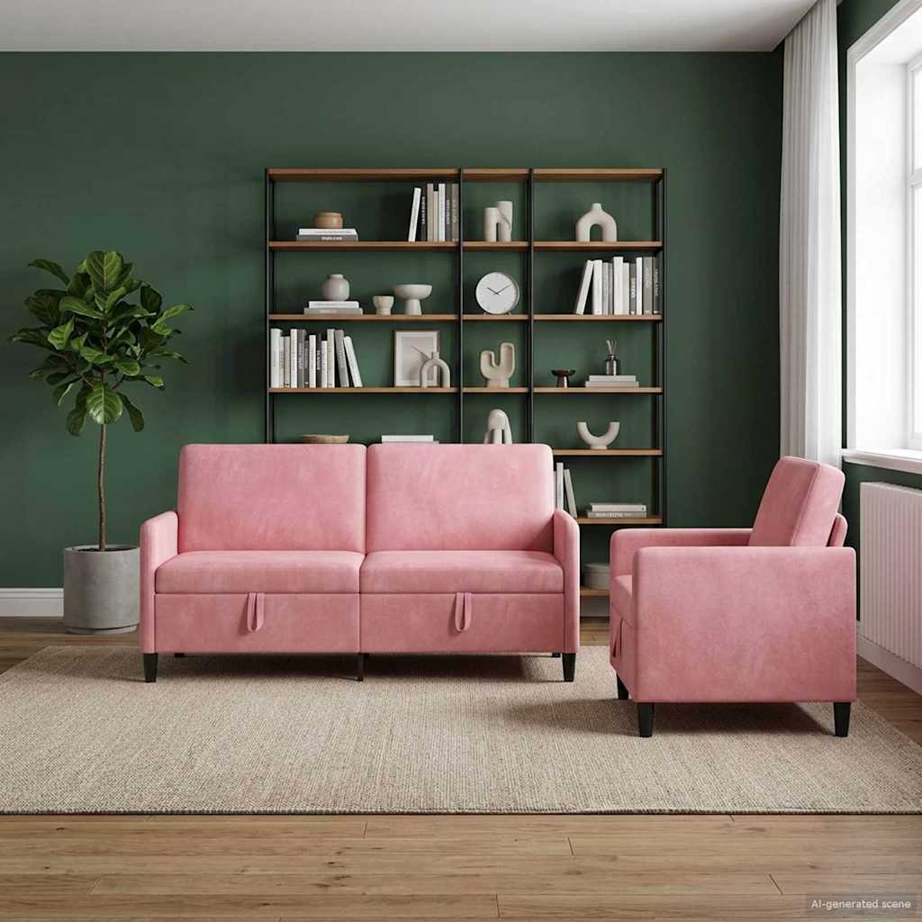 Set di Divani con Storage 2 pz Rosa Poliestere | homemem39