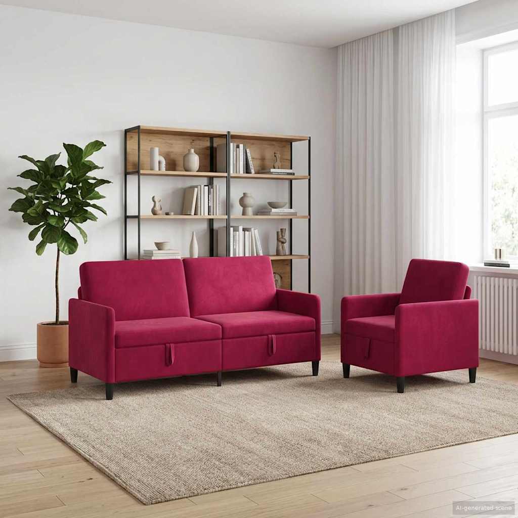 Set di Divani con Storage 2 pz Rosso Vino Poliestere | homemem39