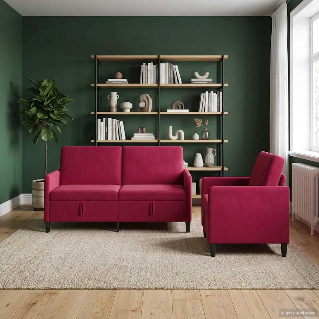 Set di Divani con Storage 2 pz Rosso Vino Poliestere | homemem39