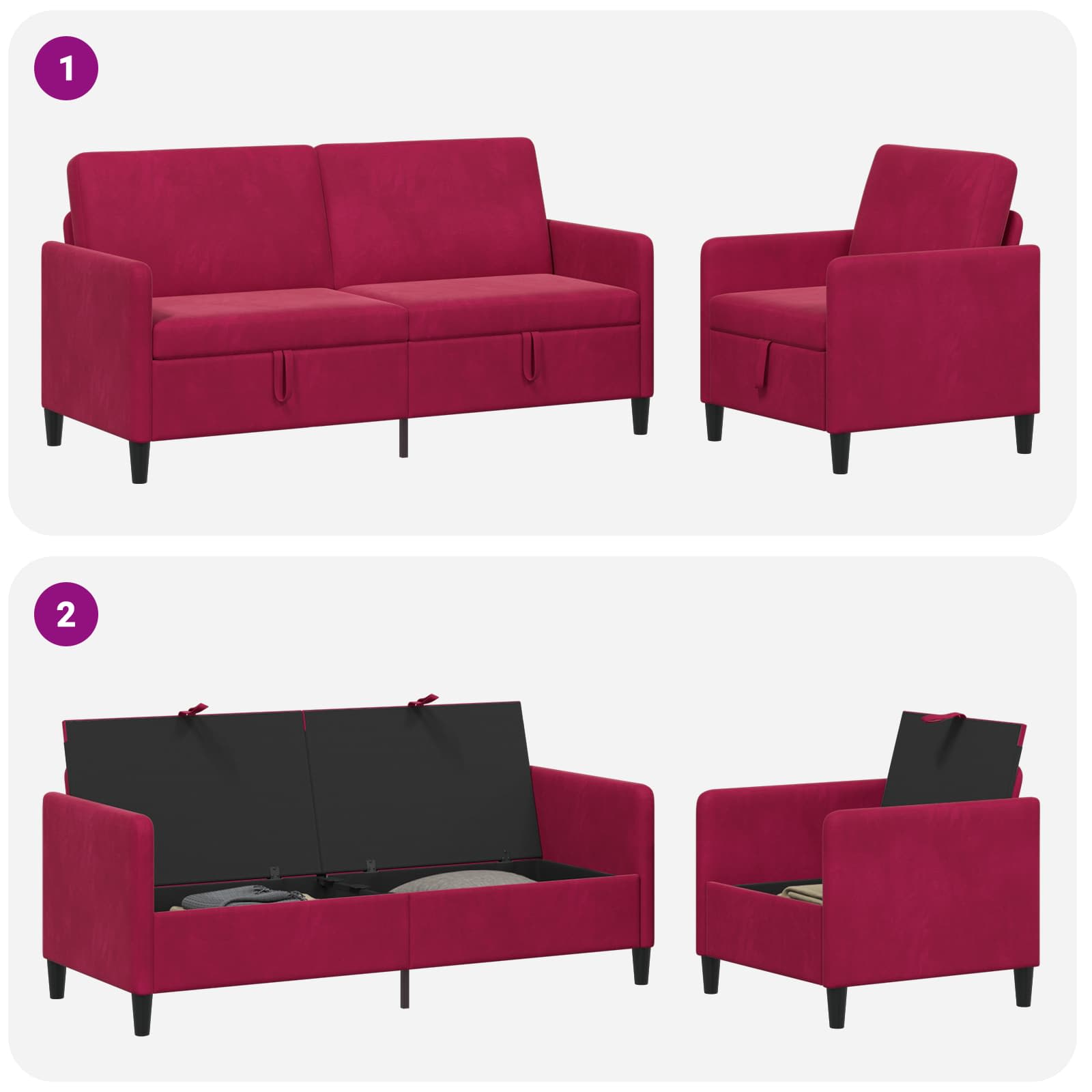Set di Divani con Storage 2 pz Rosso Vino Poliestere | homemem39
