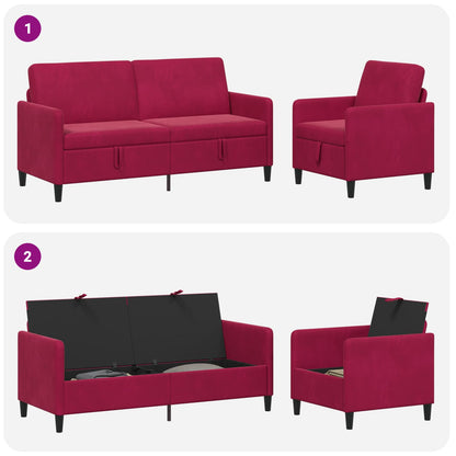 Set di Divani con Storage 2 pz Rosso Vino Poliestere
