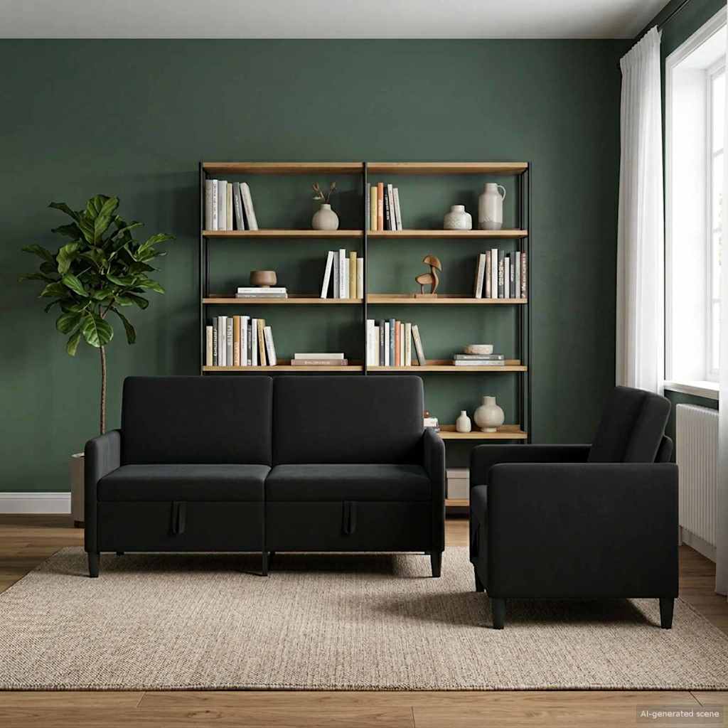 Set di Divani con Storage 2 pz Nero Poliestere | homemem39