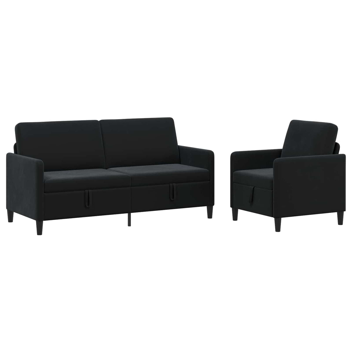 Set di Divani con Storage 2 pz Nero Poliestere