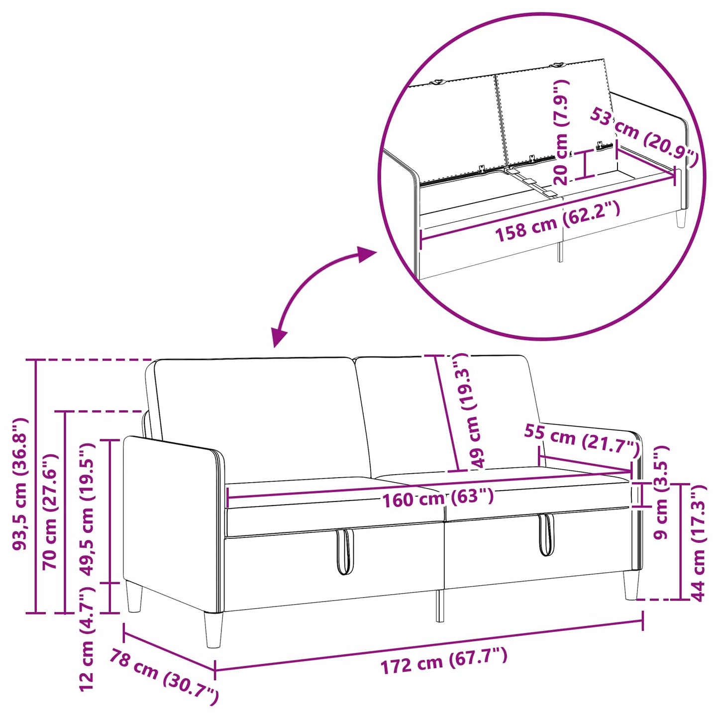 Set di Divani con Storage 2 pz Nero Poliestere | homemem39