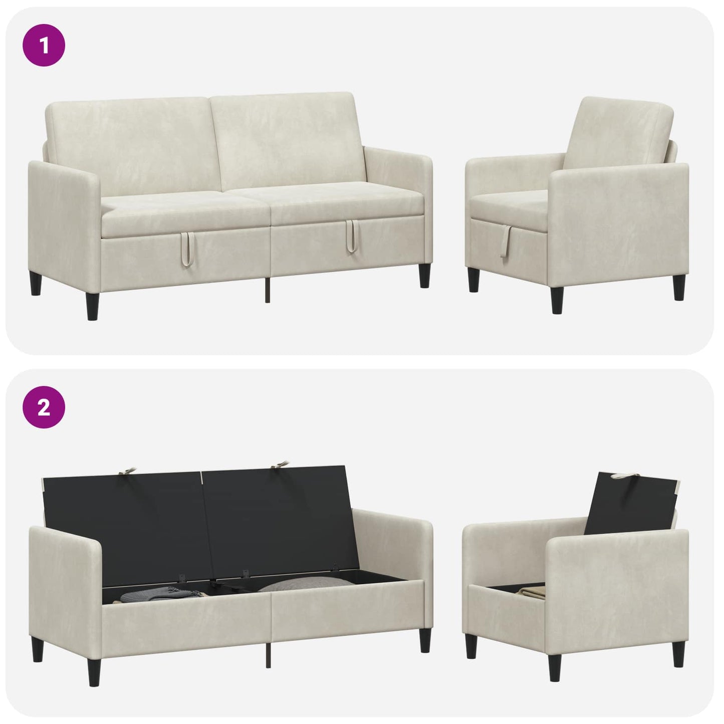 Set di Divani con Storage 2 pz Crema Poliestere | homemem39