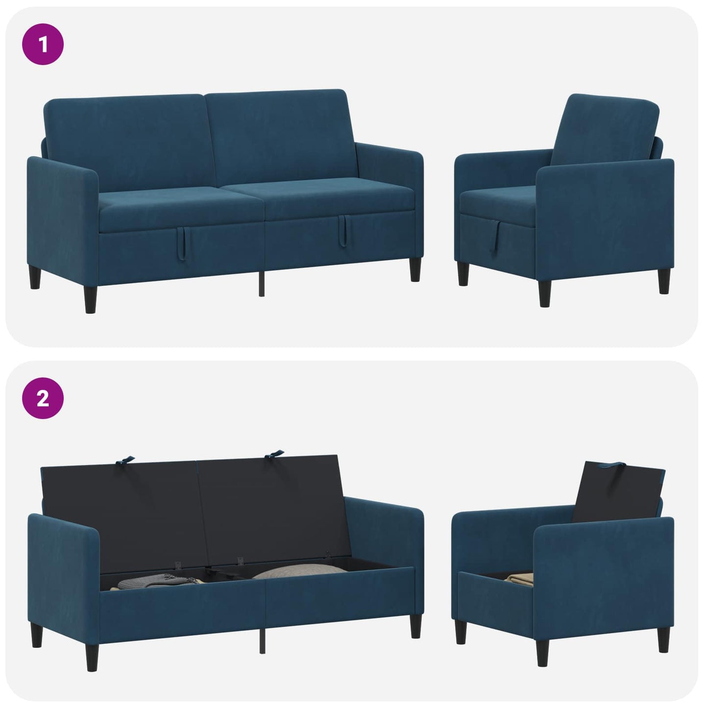 Set di Divani con Storage 2 pz Blu Poliestere | homemem39