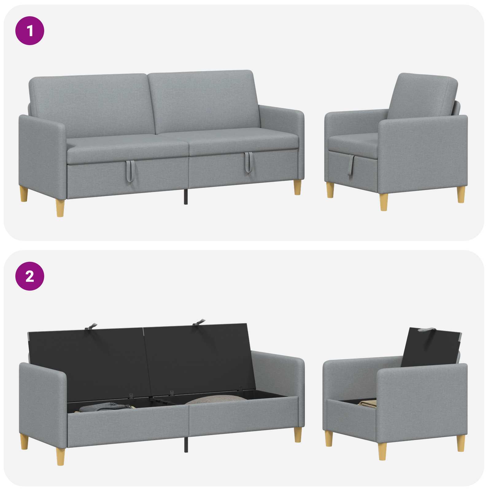 Set di Divani con Storage 2 pcs Grigio Chiaro Poliestere | homemem39