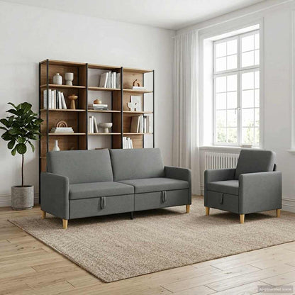 Set di Divani con Storage 2 pcs Grigio Scuro Poliestere | homemem39
