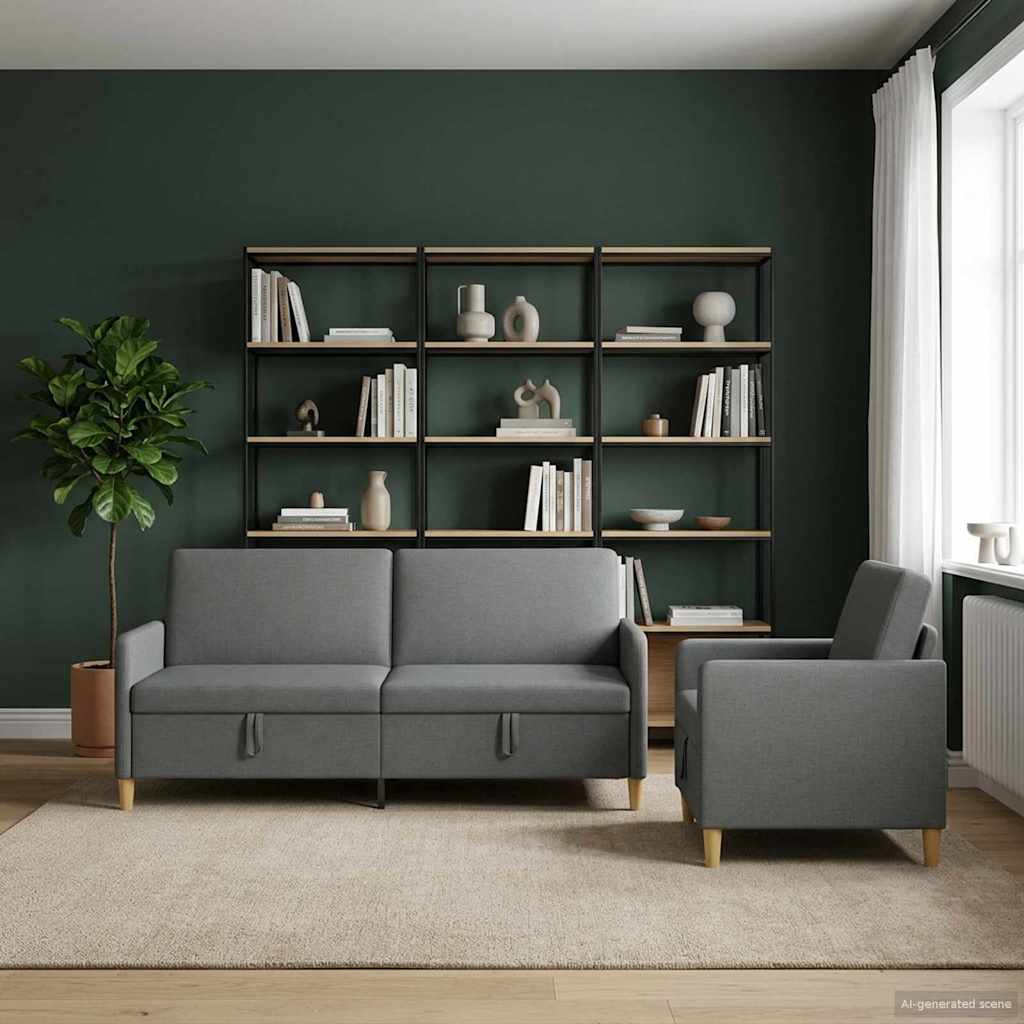 Set di Divani con Storage 2 pz Grigio Scuro Poliestere