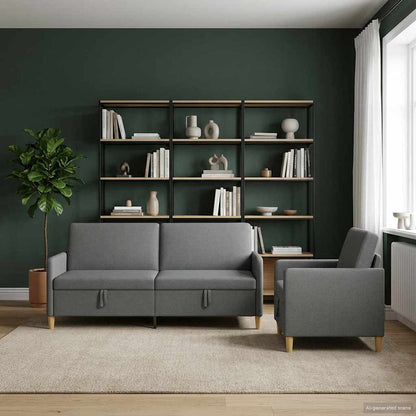 Set di Divani con Storage 2 pz Grigio Scuro Poliestere