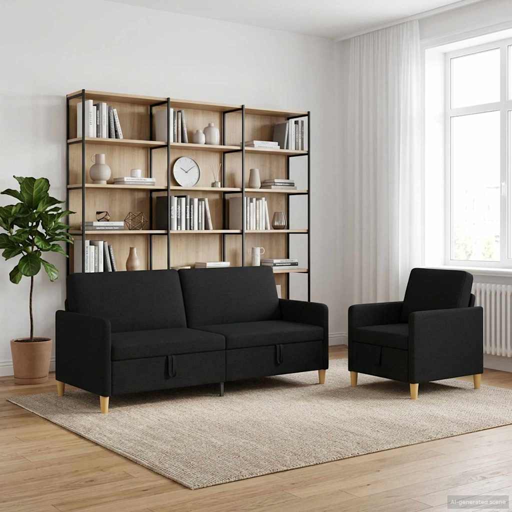 Set di Divani con Storage 2 pcs Nero Poliestere | homemem39