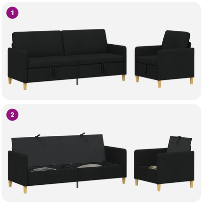 Set di Divani con Storage 2 pcs Nero Poliestere | homemem39