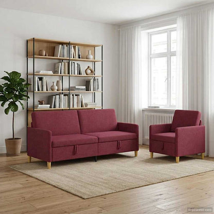 Set di Divani con Storage 2 pz Rosso Vino Poliestere