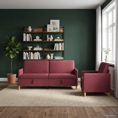 Set di Divani con Storage 2 pz Rosso Vino Poliestere