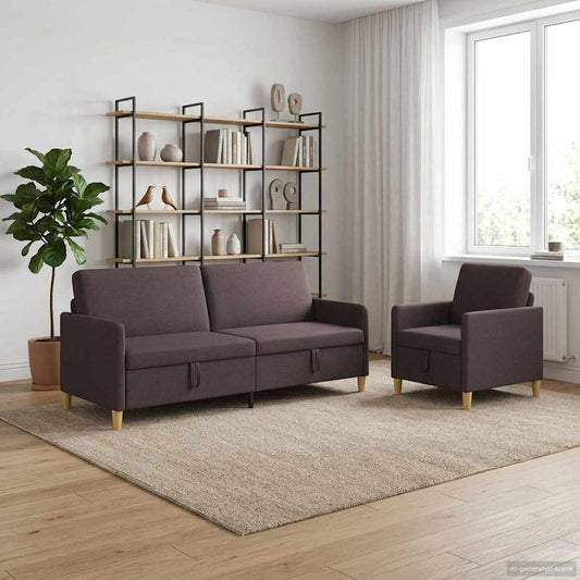 Set di Divani con Storage 2 pcs Marrone Scuro Poliestere | homemem39