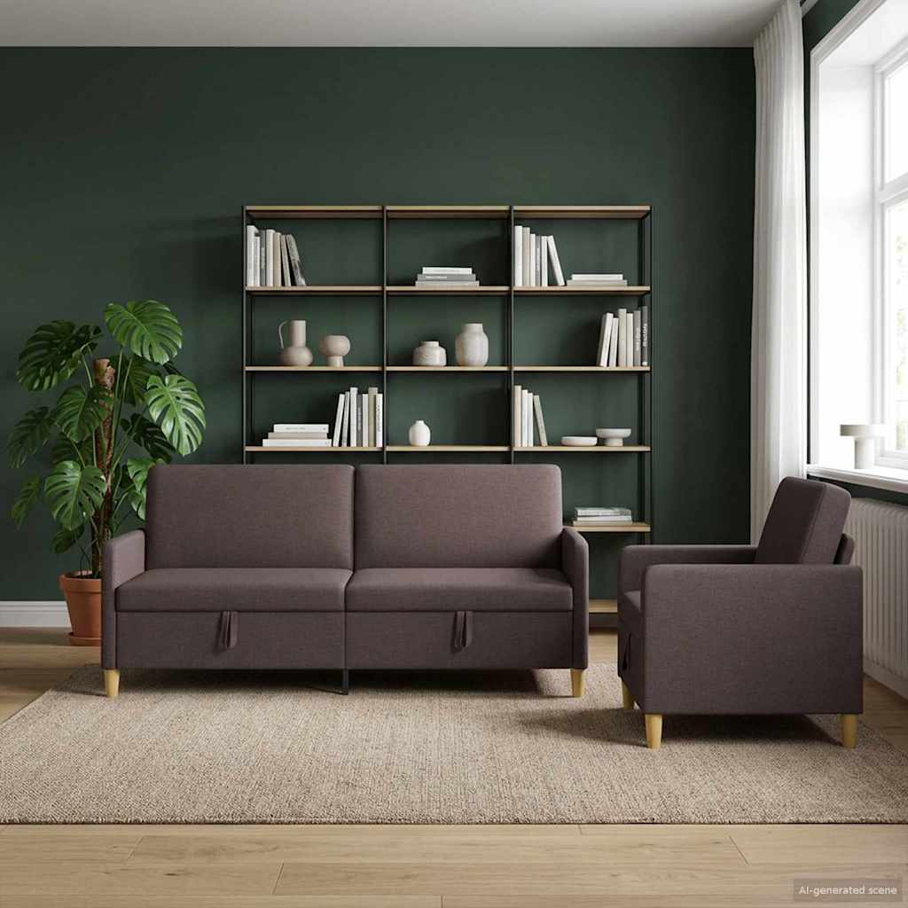 Set di Divani con Storage 2 pcs Marrone Scuro Poliestere | homemem39