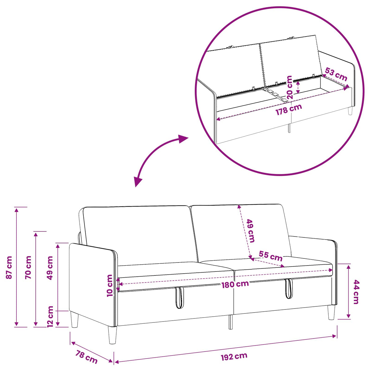 Set di Divani con Storage 2 pz Marrone Scuro Poliestere