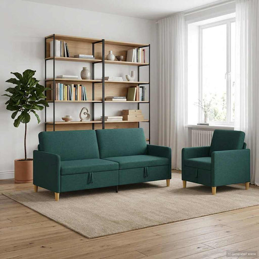 Set di Divani con Storage 2 pcs Verde Scuro Poliestere | homemem39