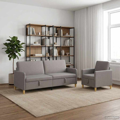 Set di Divani con Storage 2 pz Tortora Poliestere
