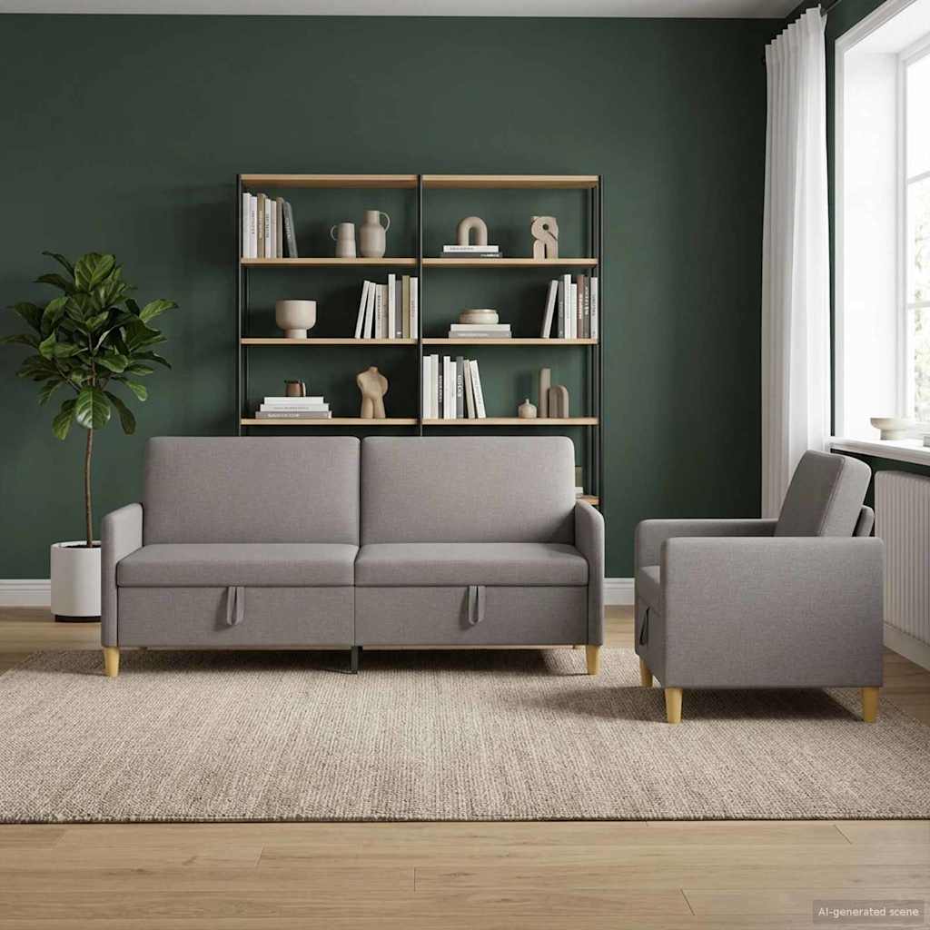 Set di Divani con Storage 2 pz Tortora Poliestere