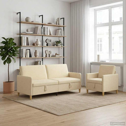 Set di Divani con Storage 2 pcs Crema Poliestere | homemem39