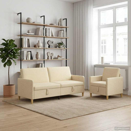 Set di Divani con Storage 2 pz Crema Poliestere