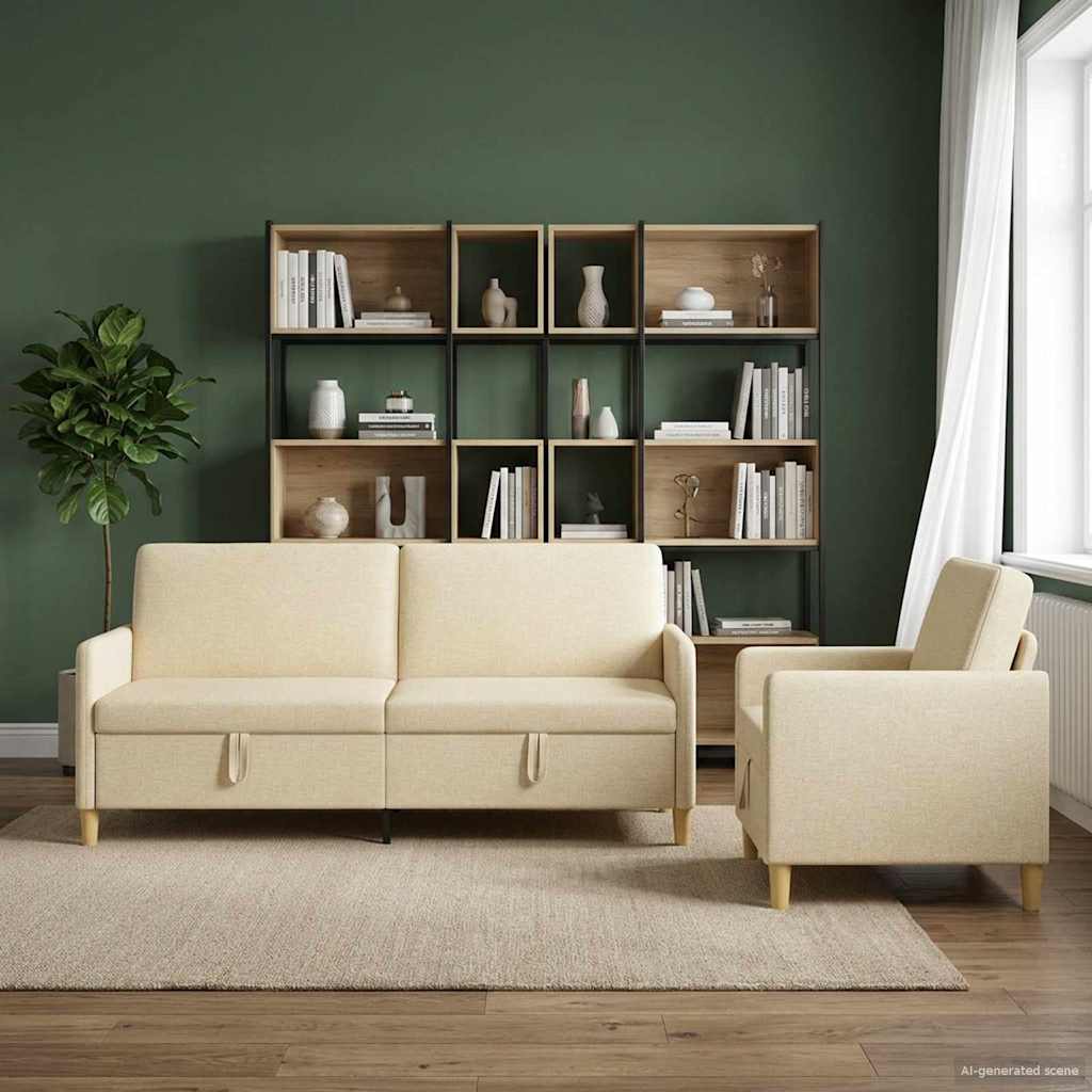 Set di Divani con Storage 2 pcs Crema Poliestere | homemem39