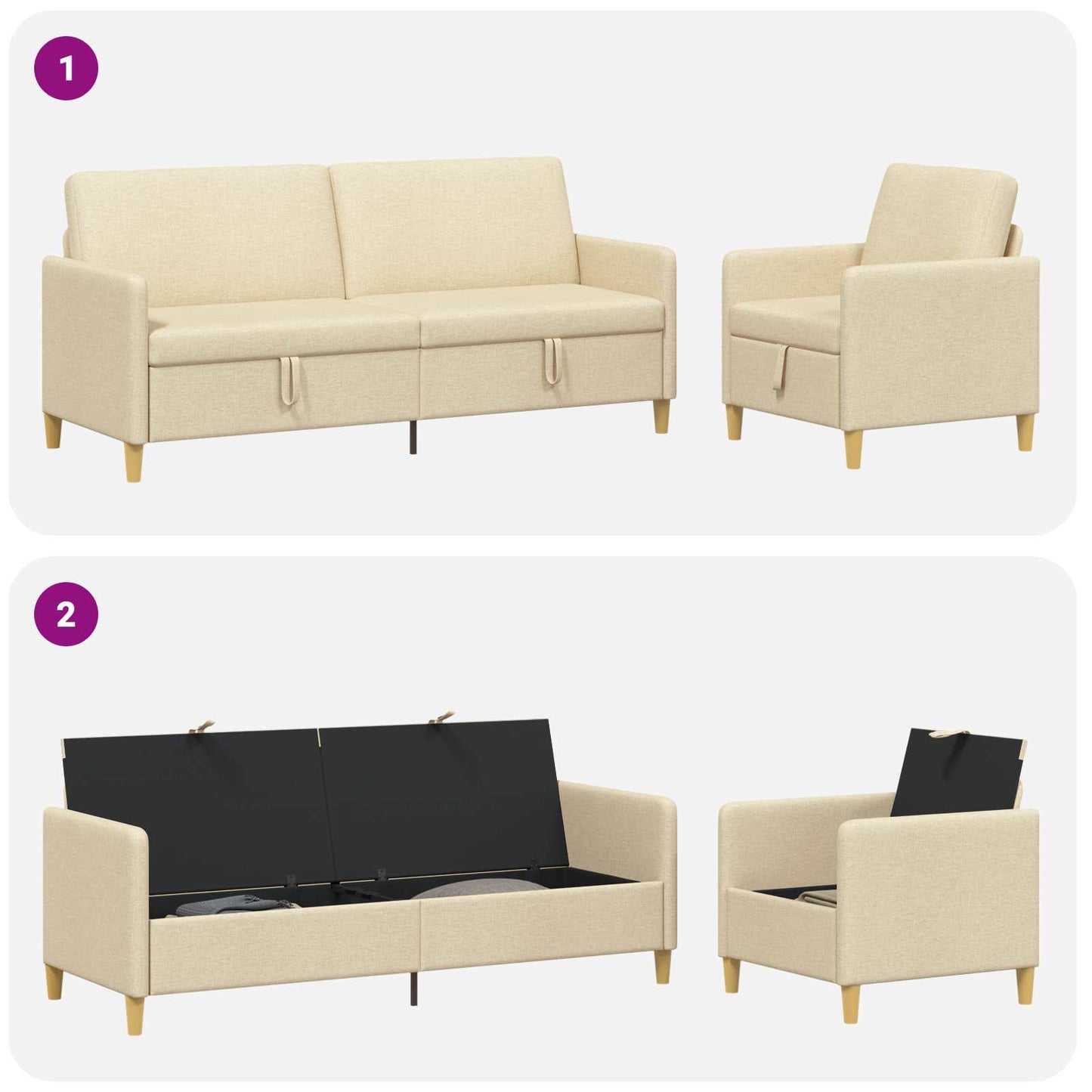 Set di Divani con Storage 2 pcs Crema Poliestere | homemem39