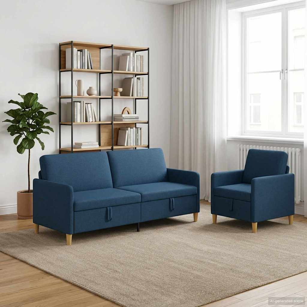 Set di Divani con Storage 2 pcs Blu Poliestere | homemem39