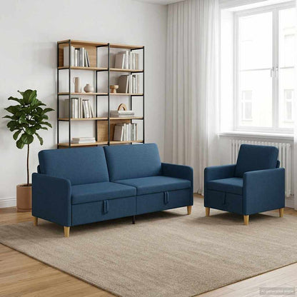 Set di Divani con Storage 2 pz Blu Poliestere