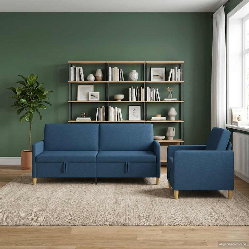 Set di Divani con Storage 2 pcs Blu Poliestere | homemem39